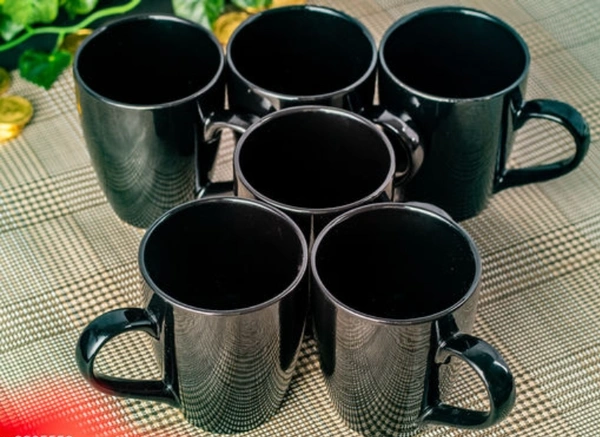  CERAMIC  Black Shinning 325ml set of 6 Coffee /Tea /Milk Mug For Everyday  - Black